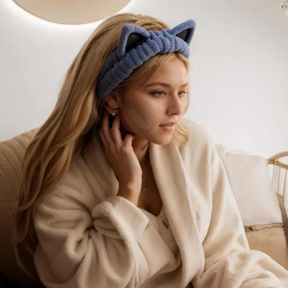 2 Pcs Cat Ears Headband Spa Headbands for Washing Face  display picture 1